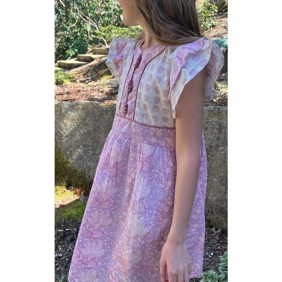 Smockingbird Purple Lotus Blockprint Dress Girls Sz. 12Y - Picture 1 of 6